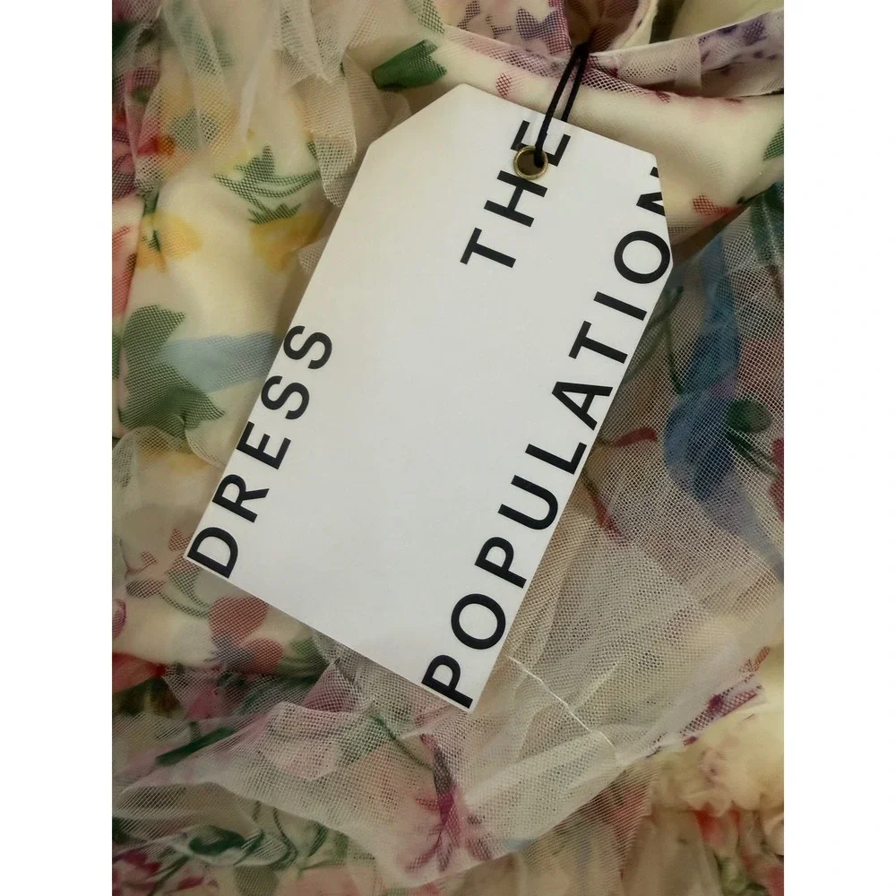 NWT Dress the Population Kristen Ivory Multi Ruffle Tier‎ Midi Dress Sz Small - Picture 7 of 9